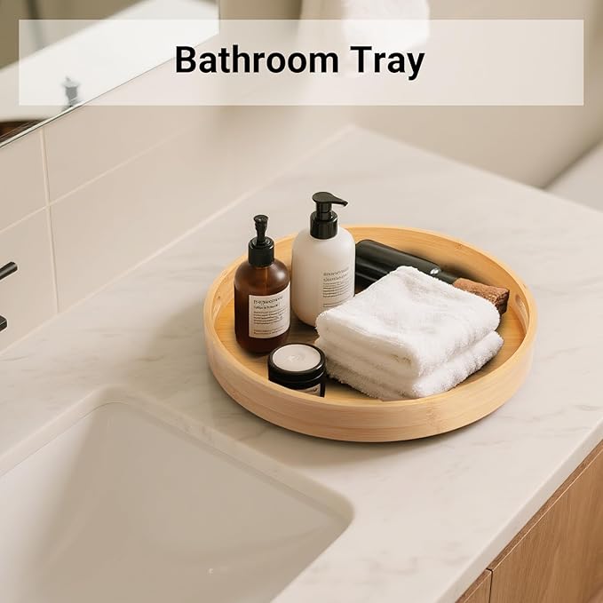 12in Bamboo Lazy Susan Organizer for Countertop and Cabinet with Large and Stable Chassis,Round Rotating Bamboo Tray for Station Organizer,for Kitchen Bathroom Laundry Room (12in)-HomvellaHome