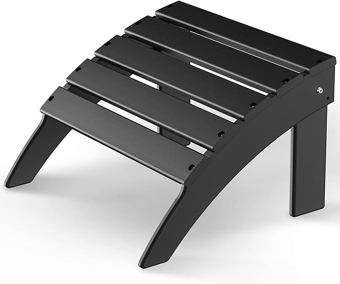 GREENVINES Adirondack-Ottoman | HDPE Plastic | Outdoor Footrest | All Weather | Foot Rest | Foot Stool | Black | for Adirondack Chair | for Patio Backyard Pool-HomvellaHome