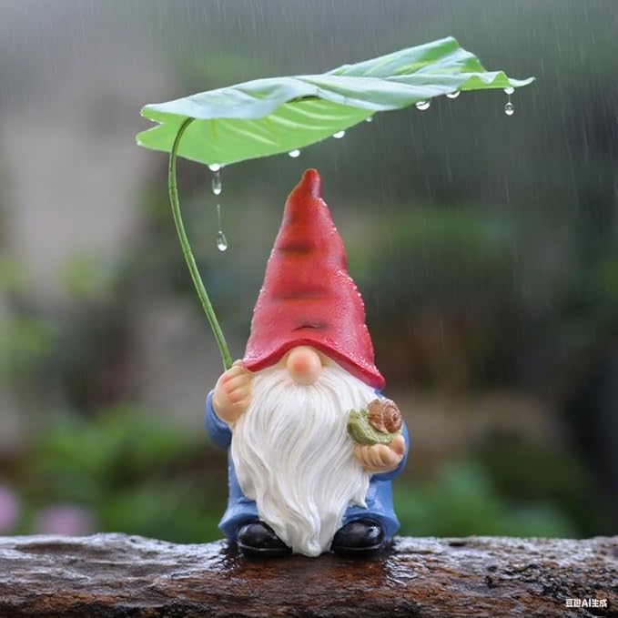 Garden Gnome Statue Decoration with Leaf Umbrella, 7.5” Figurine Ornament for Indoor Outdoor Home Patio Yard Lawn, for Gnome Lovers & Garden Enthusiasts，Mom，Women-HomvellaHome