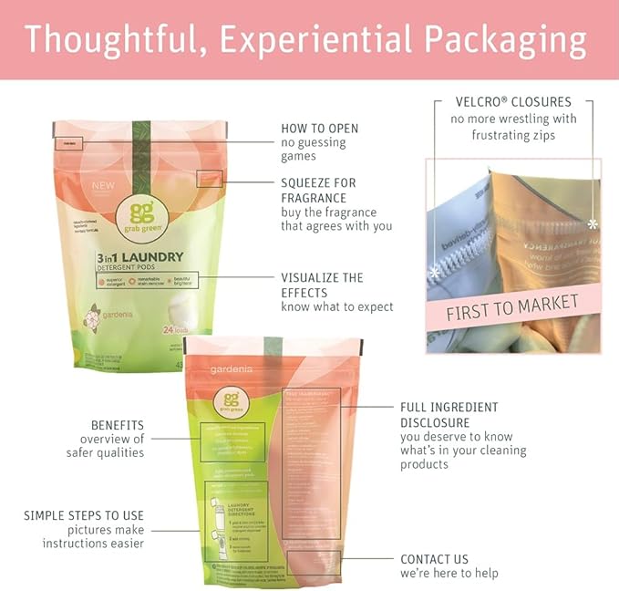 Grab Green 3-in-1 Laundry Detergent Pods, 24 Count, Gardenia Scent, Plant and Mineral Based, Superior Cleaning Power, Stain Remover, Brightens Clothes-HomvellaHome