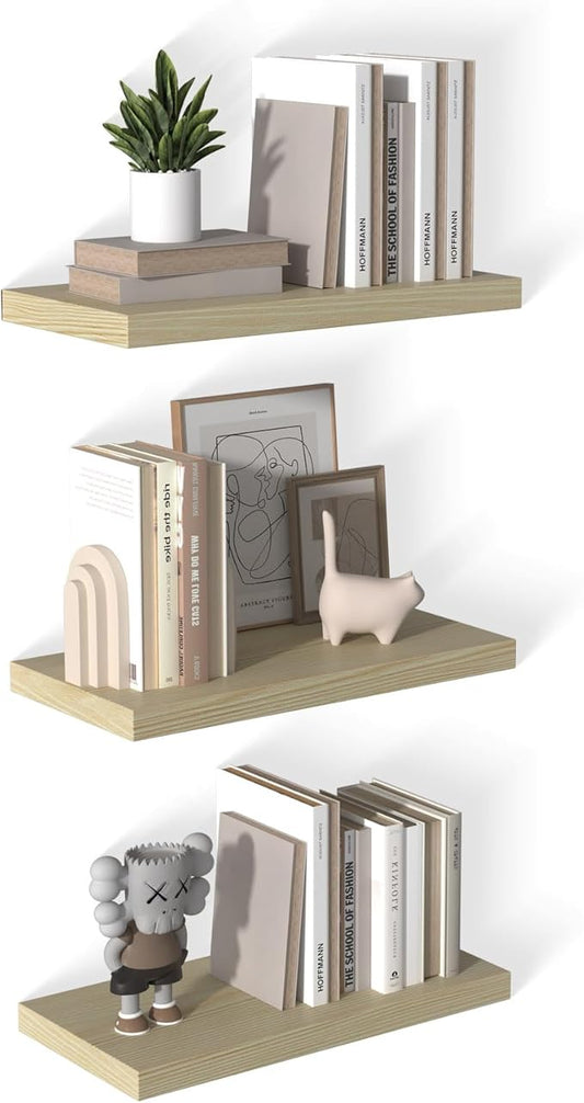 12 Inch Deep Floating Shelves for Wall 3 Pack Floating Shelves Large Storage Space Wall Mount Shelf for Living Room Kitchen Bathroom 24" W x 12" D x 1.2" H Oak-HomvellaHome