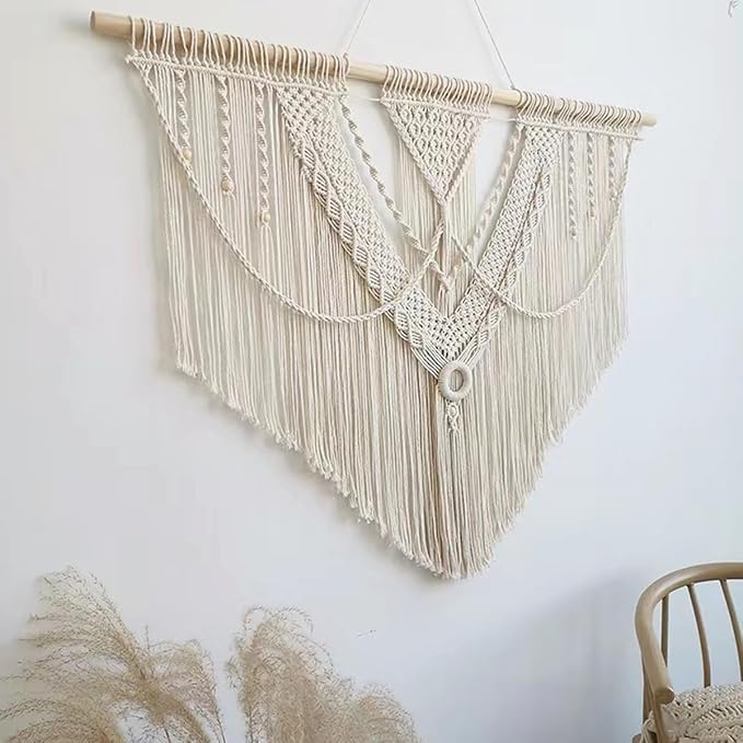 guzhiou large macrame wall hanging - Boho Tapestry Macrame Wall Decor Art- Chic Bohemian Handmade Woven Tapestry Home Decoration for Bedroom Living Room Apartment Wedding Party - 43"x32" (Beige-A)-HomvellaHome