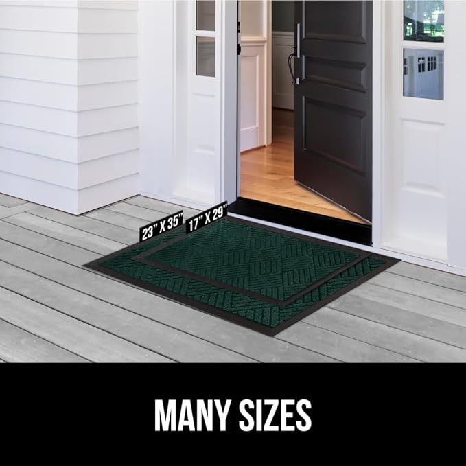 GORILLA GRIP 100% Waterproof All-Season WeatherMax Doormat US Designed Natural Rubber, Stain and Fade Resistant, Low Profile Indoor Outdoor Door Mats, Easy Clean Patio Mat, 23x35, Green Diamond-HomvellaHome