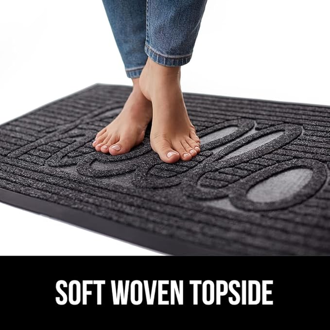GORILLA GRIP 100% Waterproof All-Season WeatherMax Doormat, 47x35, US Designed Natural Rubber, Stain and Fade Resistant, Low Profile Indoor Outdoor Door Mats, Easy Clean Patio Mat, Charcoal Hello-HomvellaHome