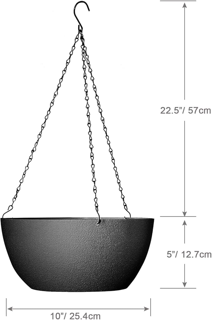 10 inch Hanging Planters for Outdoor Indoor Plants with Drainage Holes and Chain, 2 Pack Round Hanging Flower Pots for Garden Home Porch Decor, Black-HomvellaHome