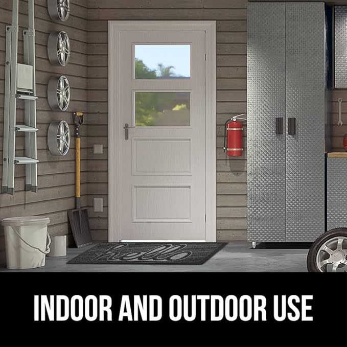 GORILLA GRIP 100% Waterproof All-Season WeatherMax Doormat, US Designed Natural Rubber, Stain and Fade Resistant, Low Profile Indoor Outdoor Door Mats, Easy Clean Patio Mat, 17x29, Charcoal Hello-HomvellaHome
