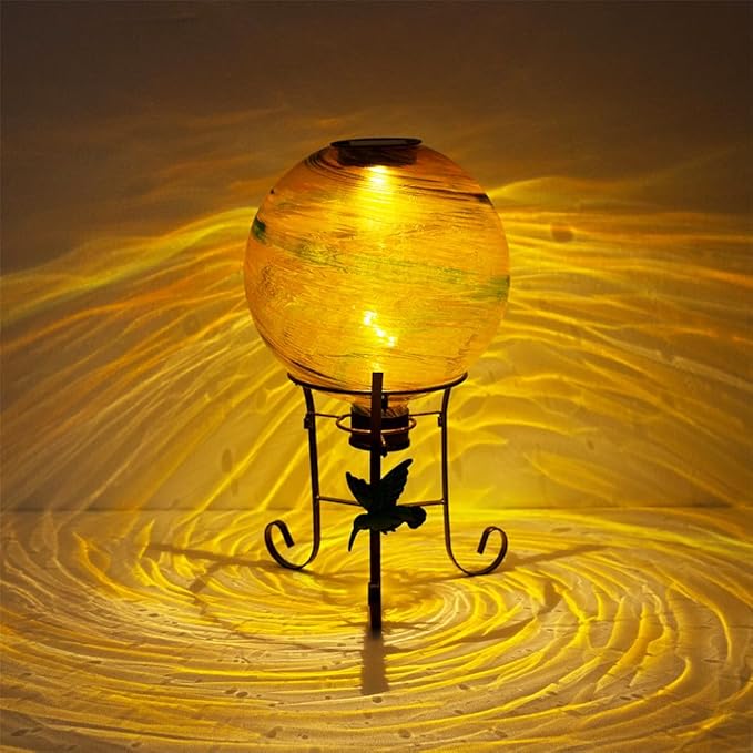 10" Diameter Solar Gazing Ball and 8.5" Metal Stand Indoor Outdoor Garden Ornament Glass Globe Sphere Yard Art Gazing Globe for Garden,Home,Lawn,Porch,Patio Birthday Gift for Women(Orange)-HomvellaHome