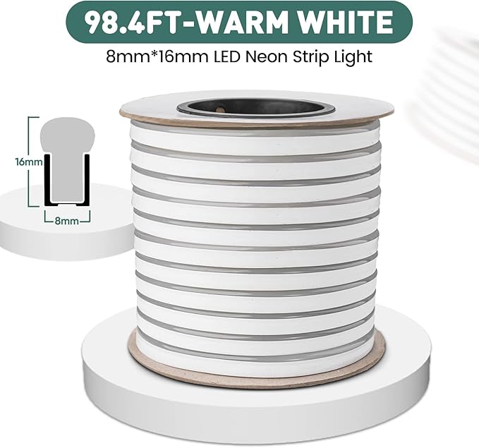 GZBtech Flexible LED Neon Rope Lights 100FT,AC 110-120V Waterproof Strip Light, 120 LEDs/M Cuttable Connectable Neon Lighting for Indoor Outdoor Home Decor/Commercial Building Use-Warm White 30M-HomvellaHome