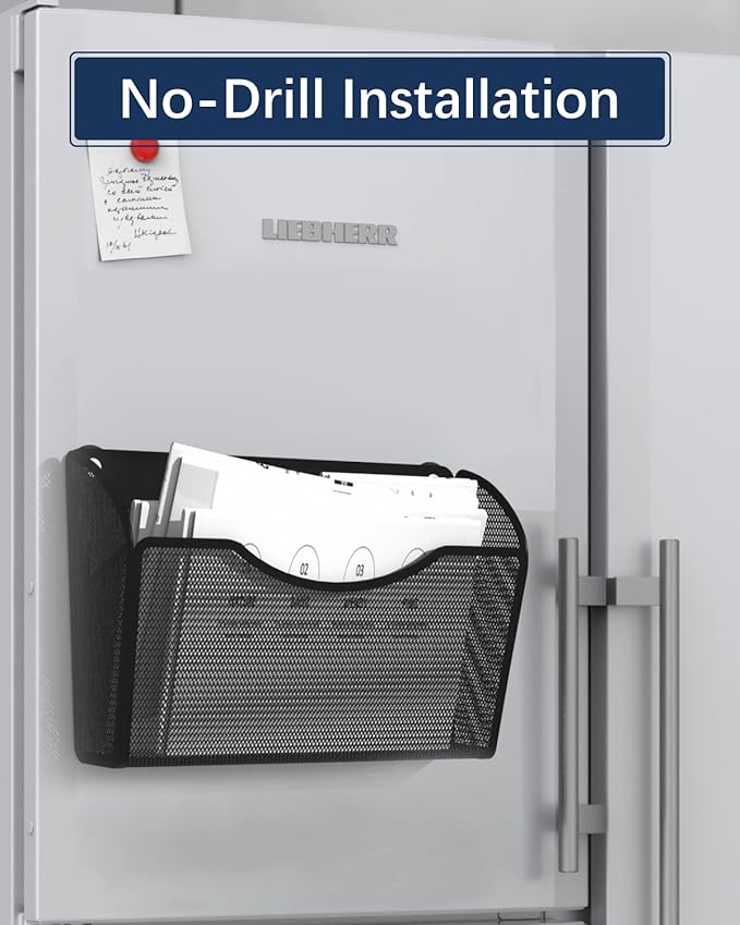 1-Tier Magnetic File Holder - No Drilling Installation File Organizer, Large Capacity Magnetic File Holder for Refrigerator, File Cabinets, Whiteboard, Office, Kitchen-HomvellaHome