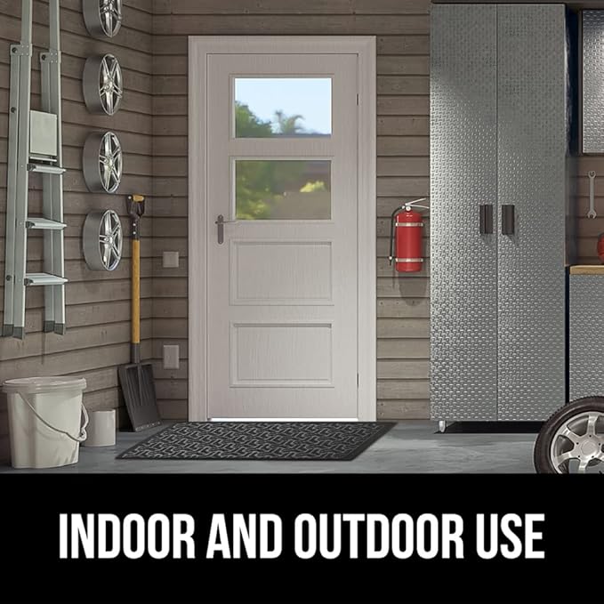 GORILLA GRIP 100% Waterproof All-Season WeatherMax Doormat, 47x35, US Designed Natural Rubber, Stain and Fade Resistant, Low Profile Indoor Outdoor Door Mats, Easy Clean Patio Mat, Slate Geometric-HomvellaHome