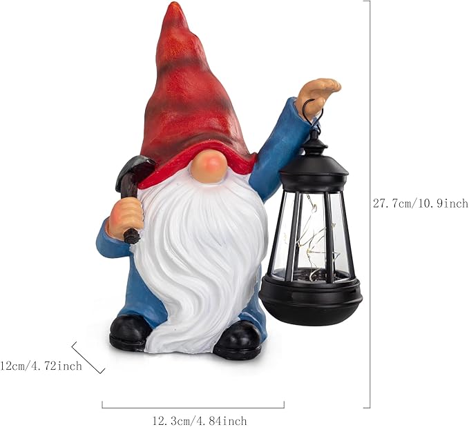 Garden Gnome Statue Solar Light Outdoor Decorations Figurine with Lantern Led Shovel Sculpture Lawn Patio Yard Porch Outside Christmas Housewarming Gifts for Women Mother's Day Grandma-HomvellaHome