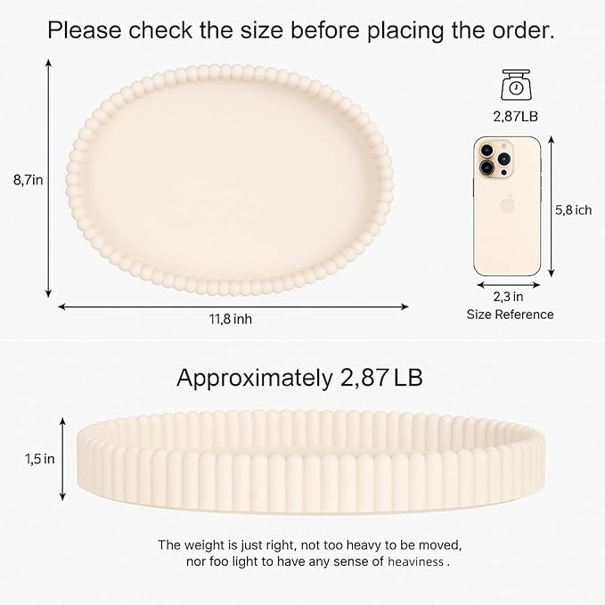 11.8in Decorative Tray for Coffee Table Decor- Modern Oval Concrete Tray for Home Decor- Minimalist Handcrafted Centerpieces Tray for Living Room, Kitchen Dining Table, Entryway (Beige)-HomvellaHome