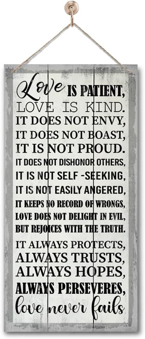 1 Corinthians 13:4-8 Inspirational Hanging Wood Decor Sign, Printed Wood Sign, Love is Patient, Love is Kind Quote, Hanging Bible Verses Woods Wall Signs, Rustic Home Decor Signs, Christian Gift J1-HomvellaHome