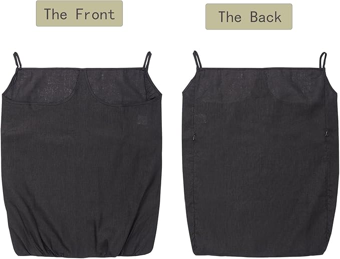 100% Pure Linen Dual Hanging Laundry Bag with 2 Deep Pocket and 2 Side Zipper 20x27in, Over The Door Laundry Hamper Space Saving Hampers for Dirty Clothes Home Travel, Black-HomvellaHome