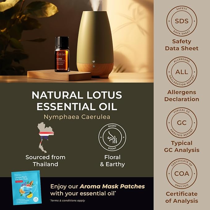 Gya Labs Lotus Essential Oil for Diffuser - 0.34 Fl Oz - 100% Pure Natural Lotus Oil for Skin, Massage, DIY & Candle Making Scent-HomvellaHome