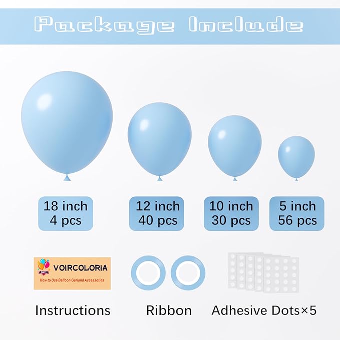 130pcs Light Blue Balloons Different Sizes 18" 12" 10" 5" Baby Blue Balloons for Boys Girls Birthday Baby Shower Gender Reveal Wedding Children's Day Decorations-HomvellaHome