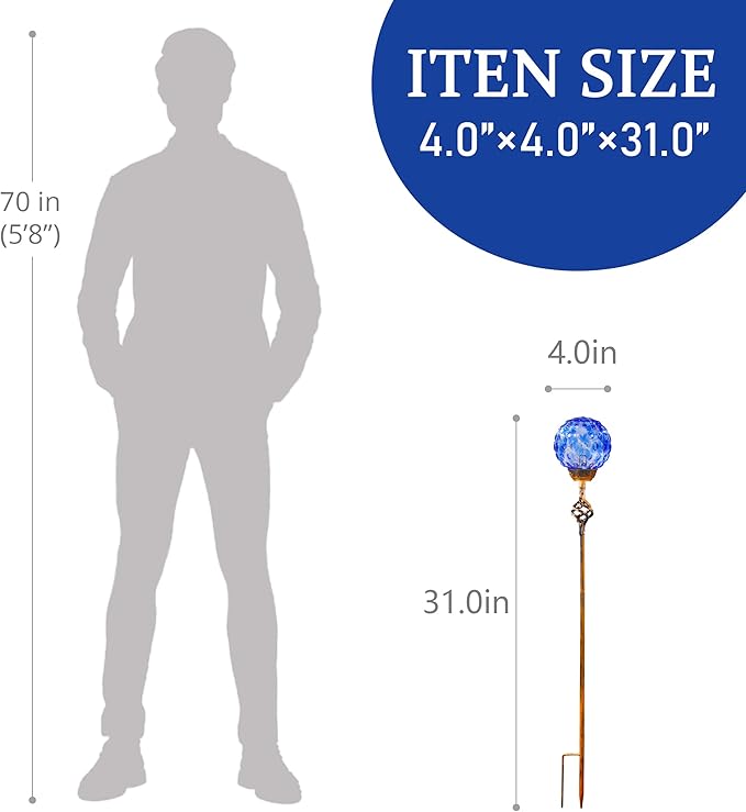 Garden Solar Lights, Decorative LED Honeycomb Glass Ball Garden Stake, Glass and Metal Outdoor Decoration, 4 x 31 Inch (Dark Blue)-HomvellaHome