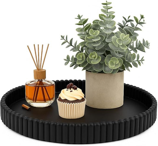 11.8in Decorative Tray for Coffee Table Decor- Modern Oval Concrete Tray for Home Decor- Minimalist Handcrafted Centerpieces Tray for Living Room, Kitchen Dining Table, Entryway (Black)-HomvellaHome