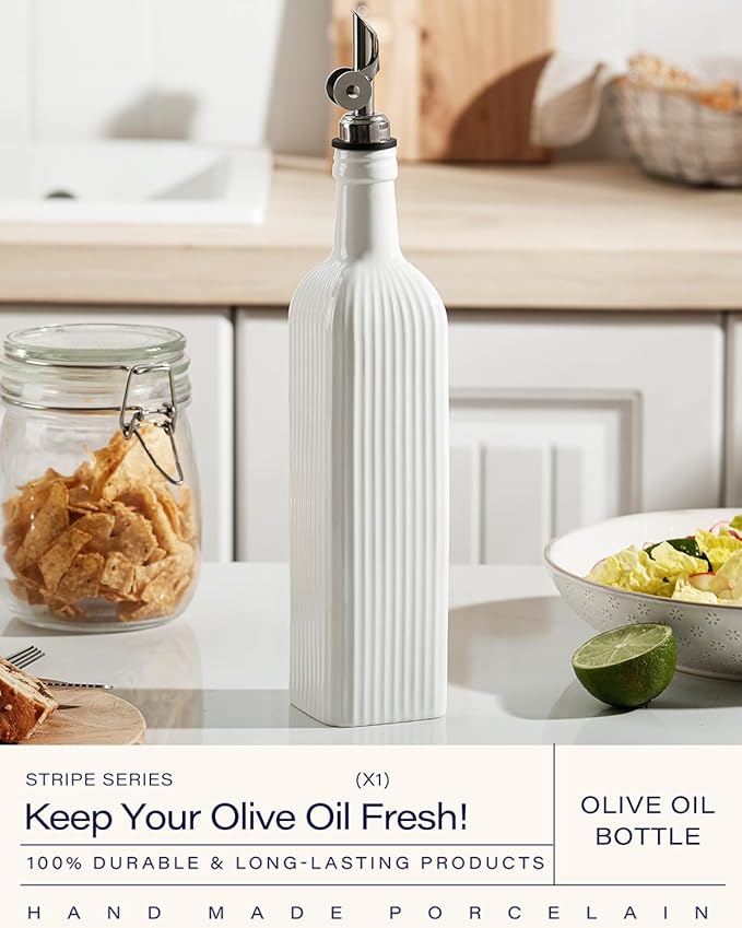 getstar 18 oz Olive Oil Dispenser Bottle for Kitchen, Ceramic Oil Bottle with Automatic Stainless Steel Pourer-HomvellaHome