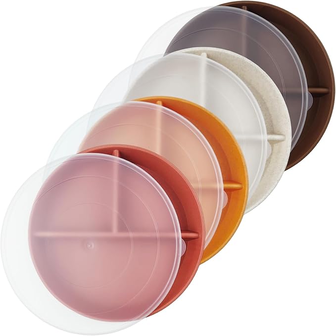 greenandlife 9 Inch 4PCS Portion Control Plates with Lids, Divided Plates for Kids Adults, Dishwasher Microwave Safe Compartment Plate Set, Unbreakable Lightweight Reusable Wheat Straw Plate, Sunset-HomvellaHome