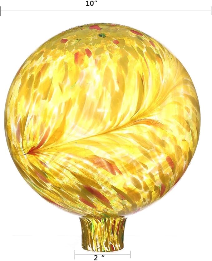 Gazing Ball 10 inch Colorful Glass Gazing Ball for Garden Decor, Indoor Outdoor Glass Gazing Globe Yard Decoration, Yellow-HomvellaHome