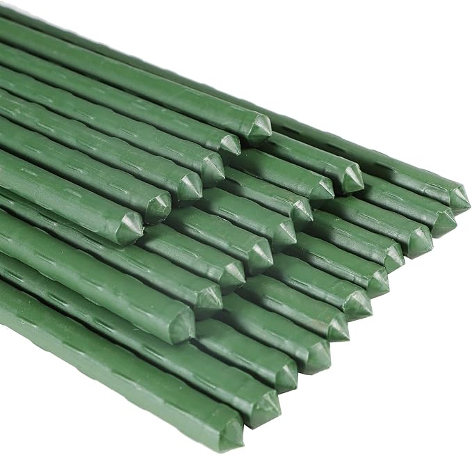 Garmeinea Garden Stakes 57 Inches Plastic Coated Steel Plant Stakes for Growing Climbing Plants, Pack of 25-HomvellaHome