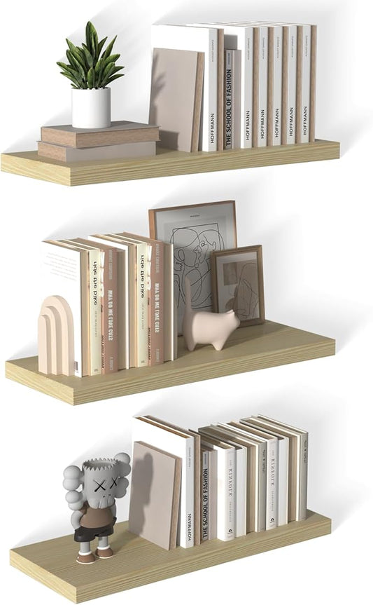 12 Inch Deep Floating Shelves for Wall 3 Pack Floating Shelves Large Storage Space Wall Mount Shelf for Living Room Kitchen Bathroom 30" W x 12" D x 1.2" H Oak-HomvellaHome