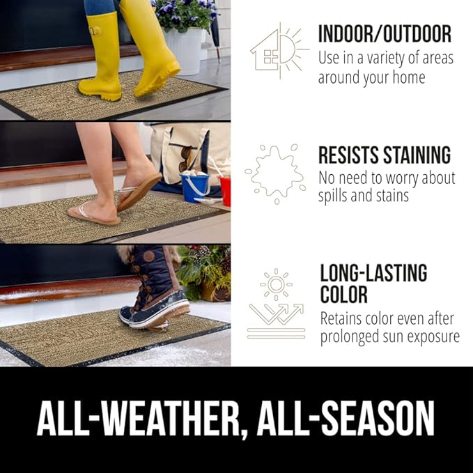 GORILLA GRIP 100% Waterproof All-Season WeatherMax Doormat 35x23, US Designed Natural Rubber, Stain and Fade Resistant, Low Profile Indoor Outdoor Door Mats, Easy Clean Patio Mat, Home Sweet Home-HomvellaHome