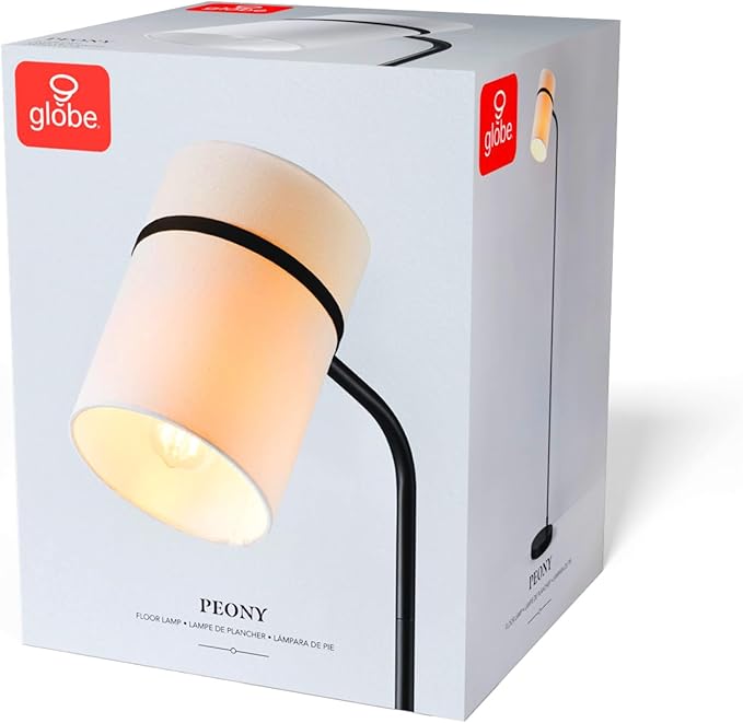 GLOBE Electric 61000145 62" Floor Lamp, Matte Black, White Fabric Shade, in-Line of/Off Foot Switch, 6-Foot Black Cord, Reading Light, Bedroom, Living Room, Home Decor-HomvellaHome