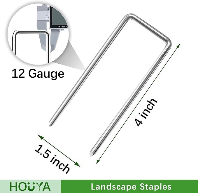 100 Pack Landscape Staples 4 Inch 12 Gauge Garden Stakes Galvanized Garden Staples Pins Anti-Rust Ground Stakes for Weed Barrier, Irrigation Tubing, Yard Lawn, Landscape Fabric-HomvellaHome