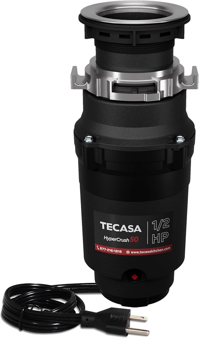 1/2 HP Garbage Disposals, TECASA Continuous Feed, Stainless Steel Food Waste Grinding System for Kitchen Sink Food Waste, Power Cord Included, Black - HyperCrush 50-HomvellaHome