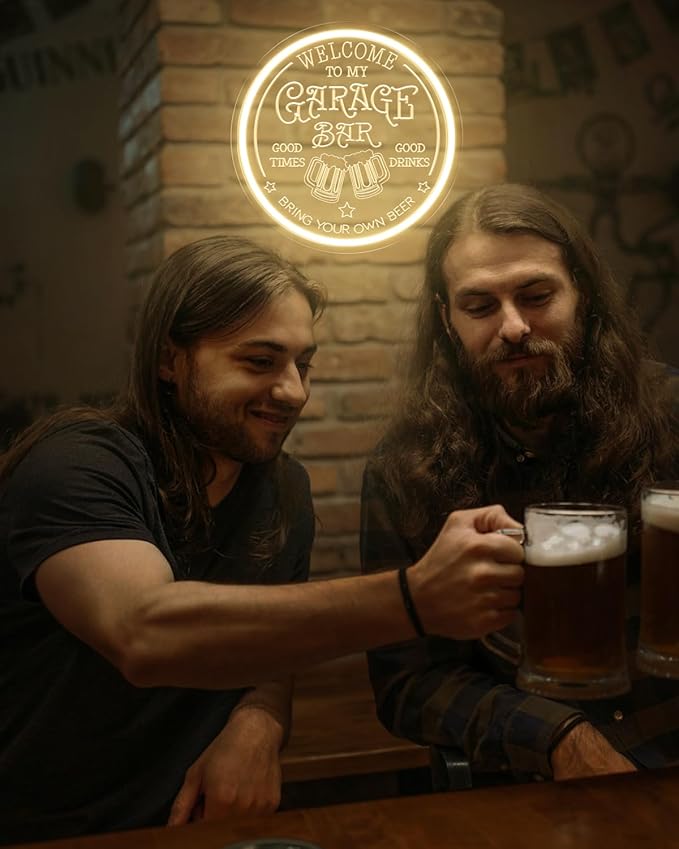 Garage Bar LED Neon Sign for Wall Art Decor, Dimmable Garage Light Up Sign for Man Dad Gifts, Neon Lights Bar Signs for Home Bar Pub Man Cave Bistro Birthday Camping Party-HomvellaHome