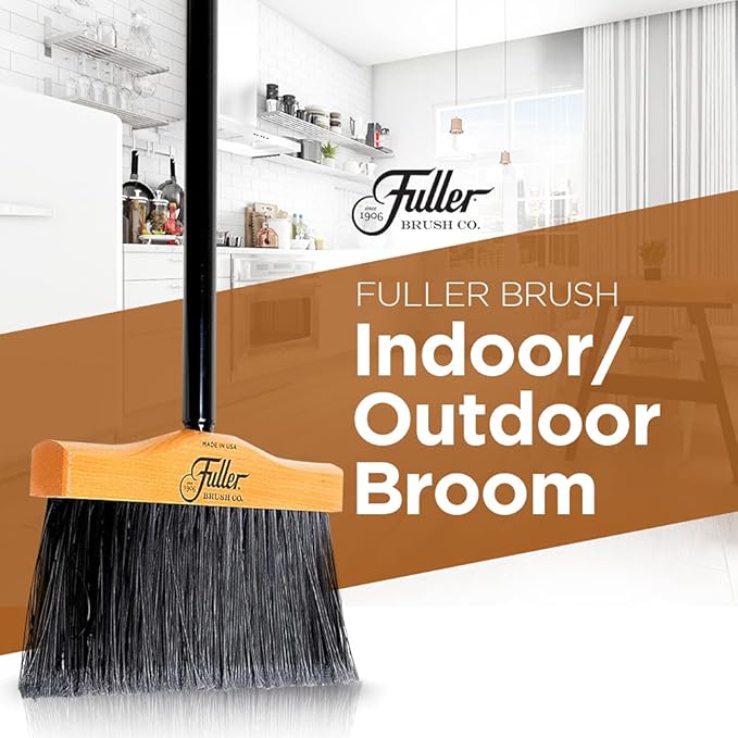 12” Upright Broom with 2 Piece Black Steel Threaded Handle-HomvellaHome