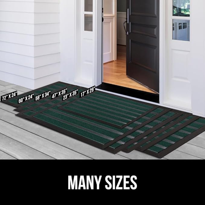 GORILLA GRIP 100% Waterproof All-Season WeatherMax Doormat US Designed Natural Rubber, Stain and Fade Resistant, Low Profile Indoor Outdoor Door Mats, Easy Clean Patio Mat, 17x29, Green Stripe-HomvellaHome