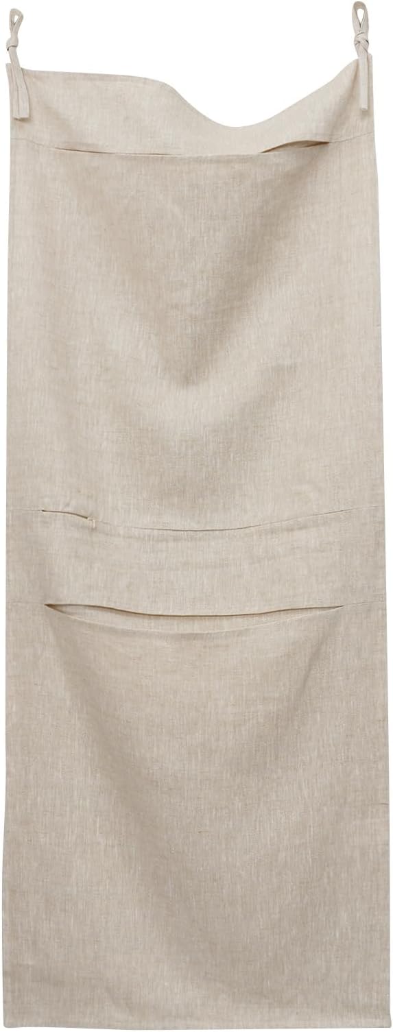 100% Linen Hanging Laundry Bag with 2 Compartments, Over the Door Laundry Hamper, Dirty Clothes Space Saving Organizer 19.7 x 47 Inches, Linen-HomvellaHome
