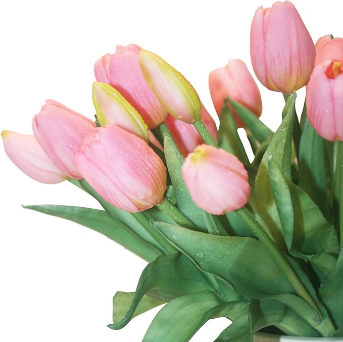 15pcs Artificial Tulips Flowers, Fake Tulips Real Touch, Faux Latex Bouquets, for Party Wedding Home Room Decoration (Pink)-HomvellaHome