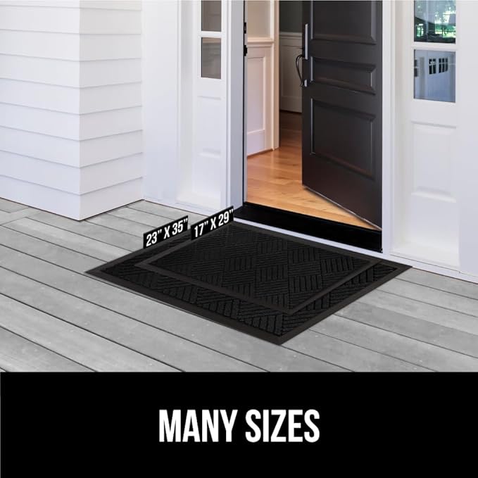 GORILLA GRIP 100% Waterproof All-Season WeatherMax Doormat US Designed Natural Rubber, Stain and Fade Resistant, Low Profile Indoor Outdoor Door Mats, Easy Clean Patio Mat, 23x35, Black Diamond-HomvellaHome