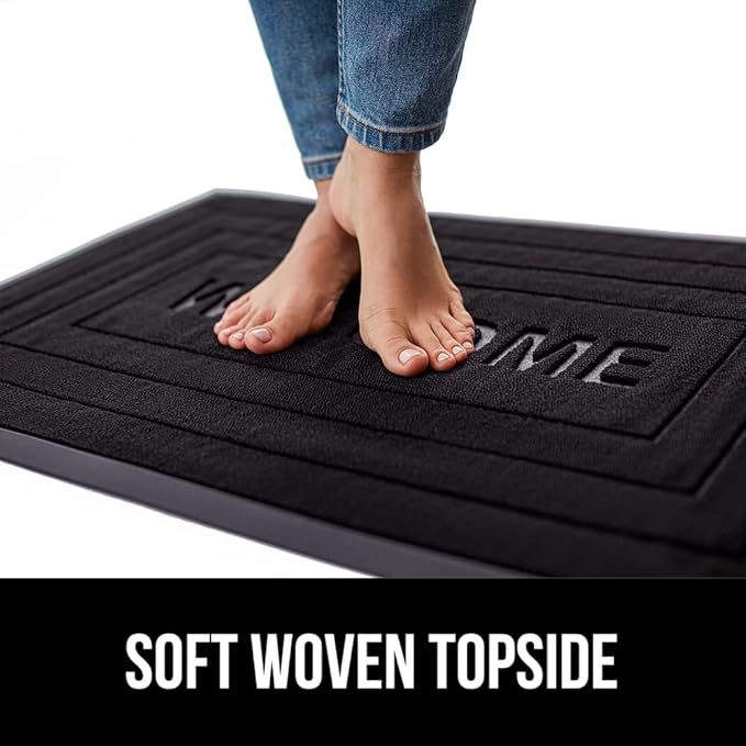 GORILLA GRIP 100% Waterproof All-Season WeatherMax Doormat, 47x35, US Designed Natural Rubber, Stain and Fade Resistant, Low Profile Indoor Outdoor Door Mats, Easy Clean Patio Mat, Black Welcome-HomvellaHome