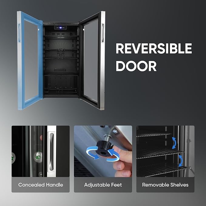 120 Can Beverage Refrigerator – Mini Fridge with Glass Door for Soda Beer or Wine, Beverage Cooler for Bedroom, Office, Bar with Adjustable Shelves & Digital Temperature Display, Silver-HomvellaHome