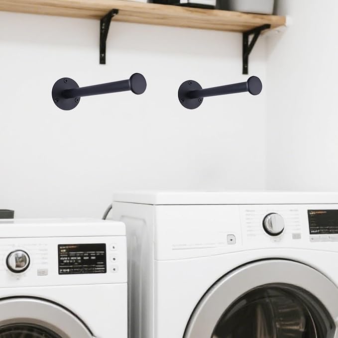 2 Pack Retractable Hanger Holder for Laundry Room, Wall Mount Organizer Rack for Lightweight Clothes, Space Saving Laundry Hook Rod, Keep Empty Hangers Handy, Black-HomvellaHome