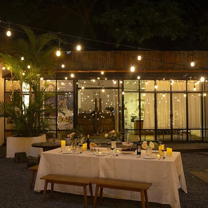 120 FT Outdoor String Lights LED Waterproof with 40 Shatterproof Plastic Warm Edison Bulbs String Bistro Lights for Patio Gazebo Pergola Market-HomvellaHome
