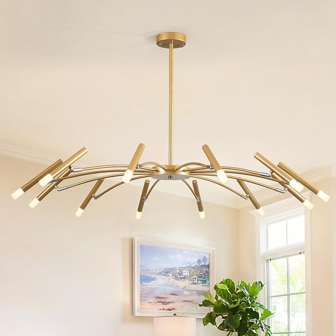 Gold Modern Chandelier 39.4" Large Chandelier Lighting Adjustable Ceiling Pendant Light 12 Light Pendant Light Fixtures for Living Room Dining Room Foyer-HomvellaHome
