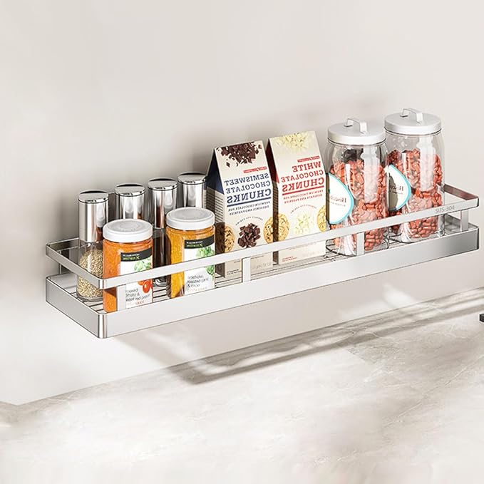 19.69Inch Spice Rack Organizer, SUS304 Stainless Steel Wall Mount Spice Rack Storage Basket, Kitchen Racks, Nail-Free Installation-HomvellaHome