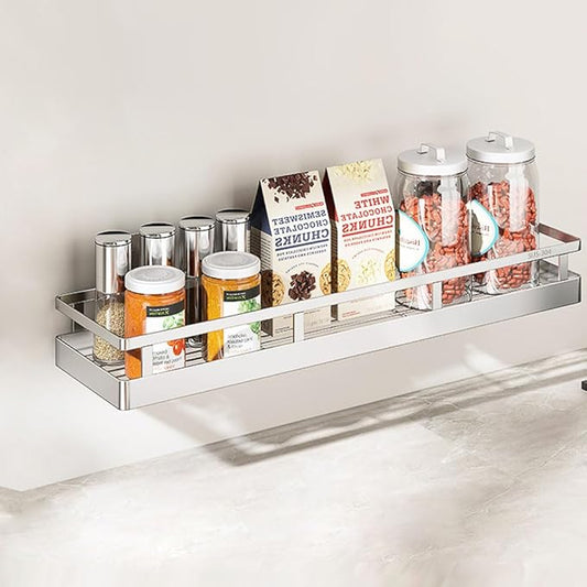 19.69Inch Spice Rack Organizer, SUS304 Stainless Steel Wall Mount Spice Rack Storage Basket, Kitchen Racks, Nail-Free Installation-HomvellaHome