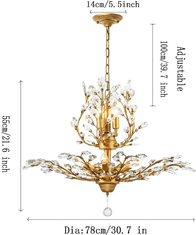 Ganeed Crystal Chandeliers,Vintage Pendant Lighting Crystal Chandelier Lighting Fixtures with 8 Lights,Ceiling Light Fixture for Living Room Bedroom Restaurant Porch Hallway (Gold)-HomvellaHome