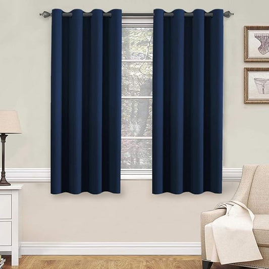 H.VERSAILTEX Premium Blackout Thermal Insulated Innovated Microfiber Home Fashion Window Curtains for Bedroom,Antique Grommet,52" W x 63" L - Navy Blue - Set of 2 Panels-HomvellaHome