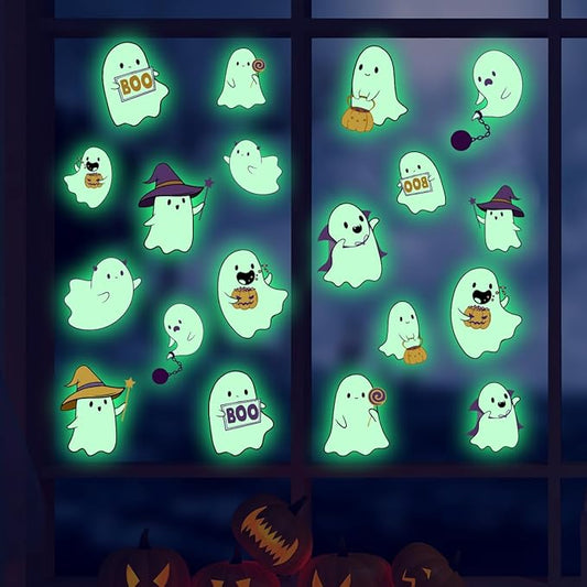 Glow in The Dark Halloween Window Clings Luminous Pumpkin Ghost Window Stickers Decor for Halloween Theme Party Decorations-HomvellaHome