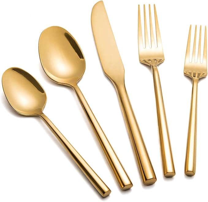 Gold Silverware Set Flatware Set Stainless Steel Cutlery Set Hexagon Handle Home Kitchen Daily Use 30 Pieces Service for 6-HomvellaHome