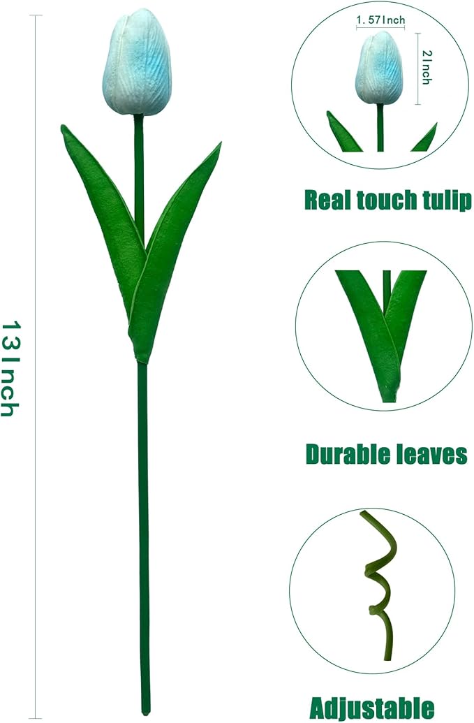 15 Pcs Fake Tulips Artificial Flowers Real Touch PU Faux Flowers Tulip Stems for Wedding Bouquet Floral Arrangement Home Party Office Decorations Mother's Day-HomvellaHome