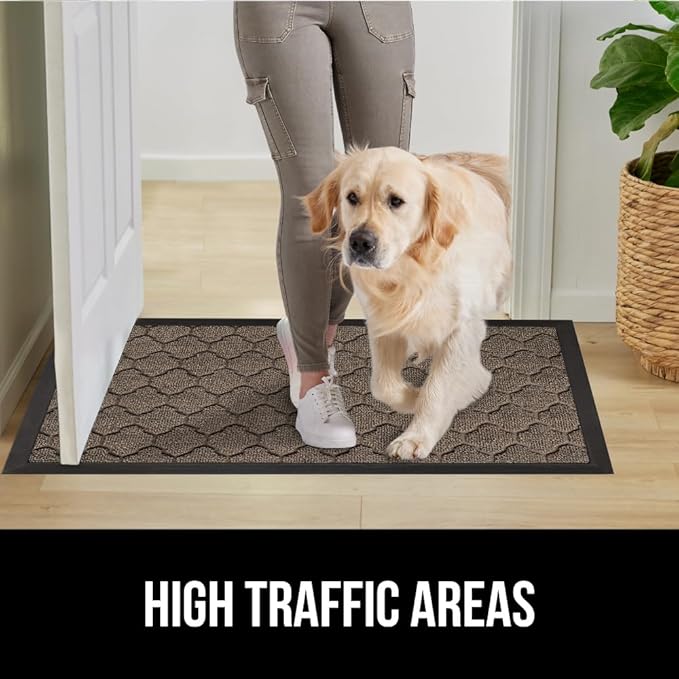 GORILLA GRIP 100% Waterproof All-Season WeatherMax Doormat, 72x24, US Designed Natural Rubber, Stain and Fade Resistant, Low Profile Indoor Outdoor Door Mats, Easy Clean Patio Mat, Latte Quatrefoil-HomvellaHome